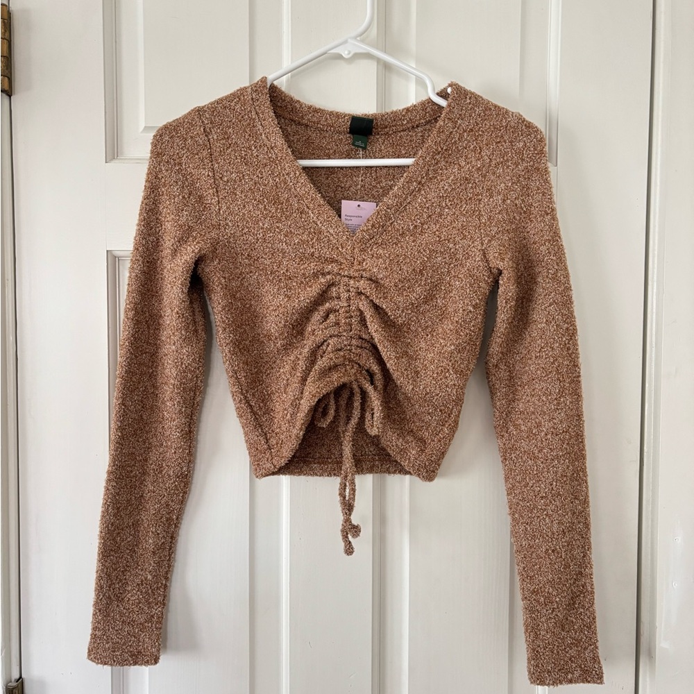 wild fable Rusty Brown Ruched V-Neck Long Sleeve Top